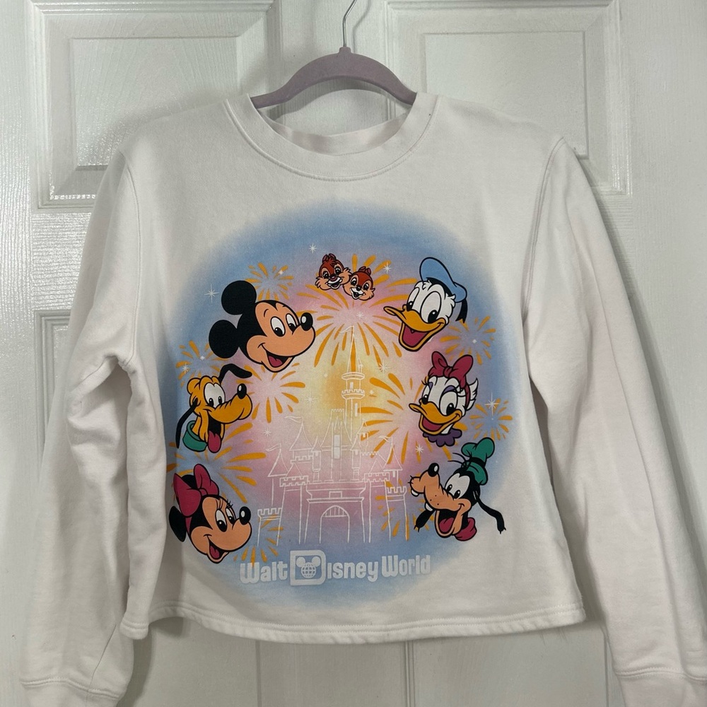 Disney’s Mickey and Friends White Cropped Sweatshirt. Kids Size Large